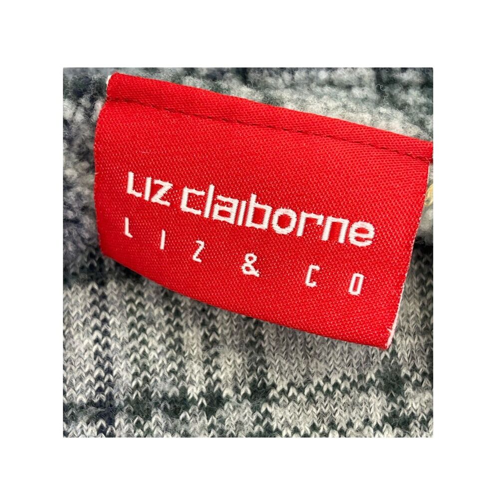Liz Claiborne Sweater Women's Medium Black Green Plaid Polyester Drawstring Hem - Picture 8 of 8